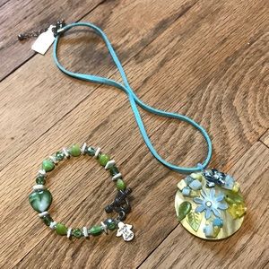 LOWEST PRICE Pastel abalone pendant necklace & beaded bracelet